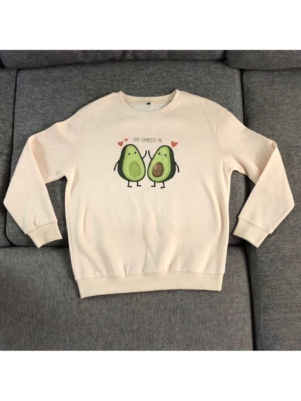 CARTOONS Avocado Sweatshirt Pullover Cream You Complete Me Avocado Cream M - Picture 1 of 11